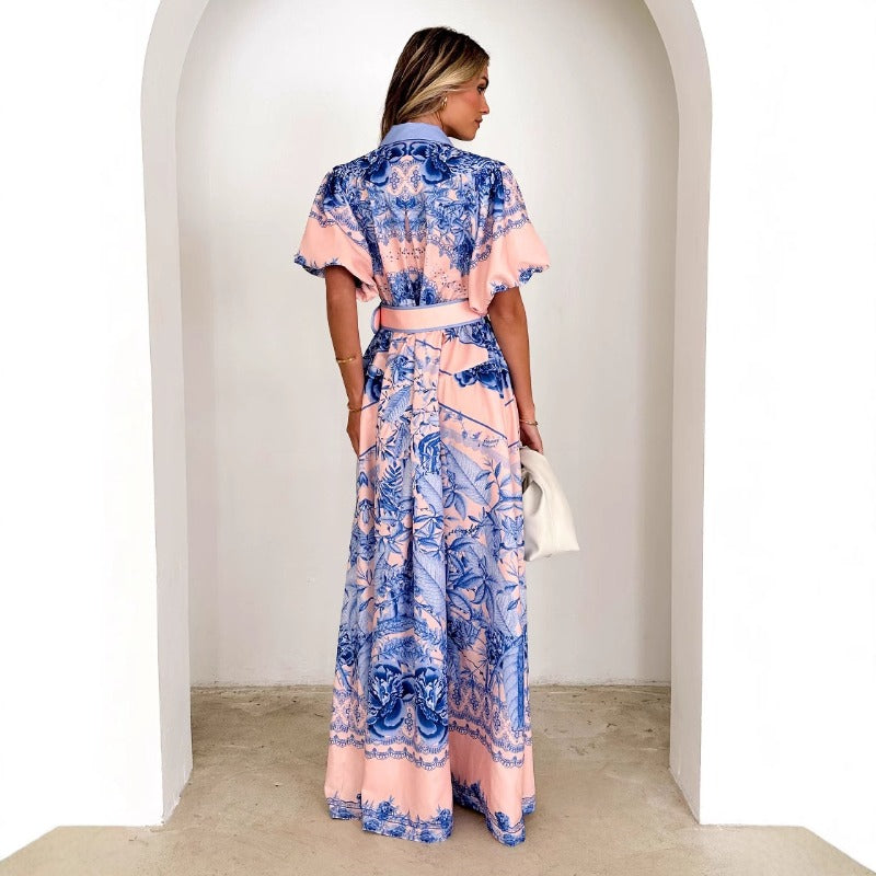 Women dress year cross-border independent station exportfashion stand collar ruffles tops high waist stereo skirt skirt suit women