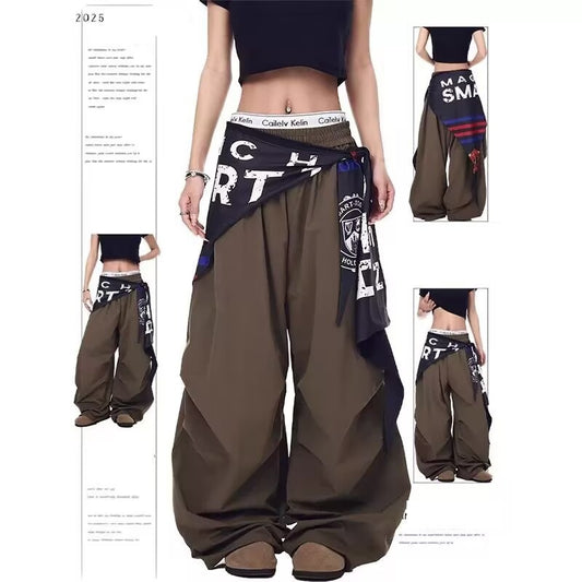 Women casual pant retrosummer pleated fart curtain