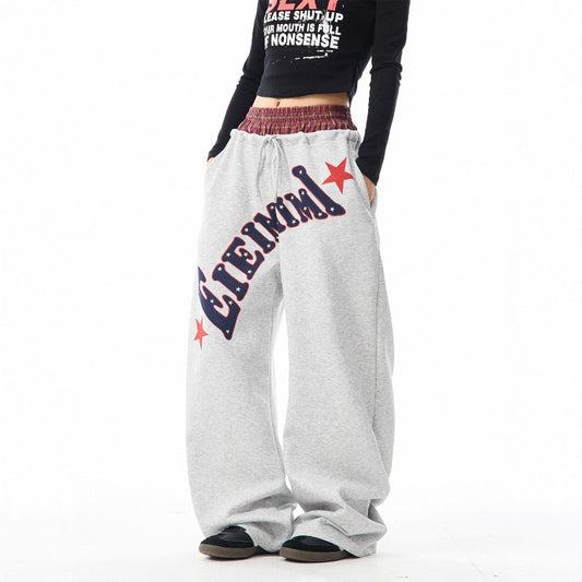 Women casual pant retro double waistband women loose