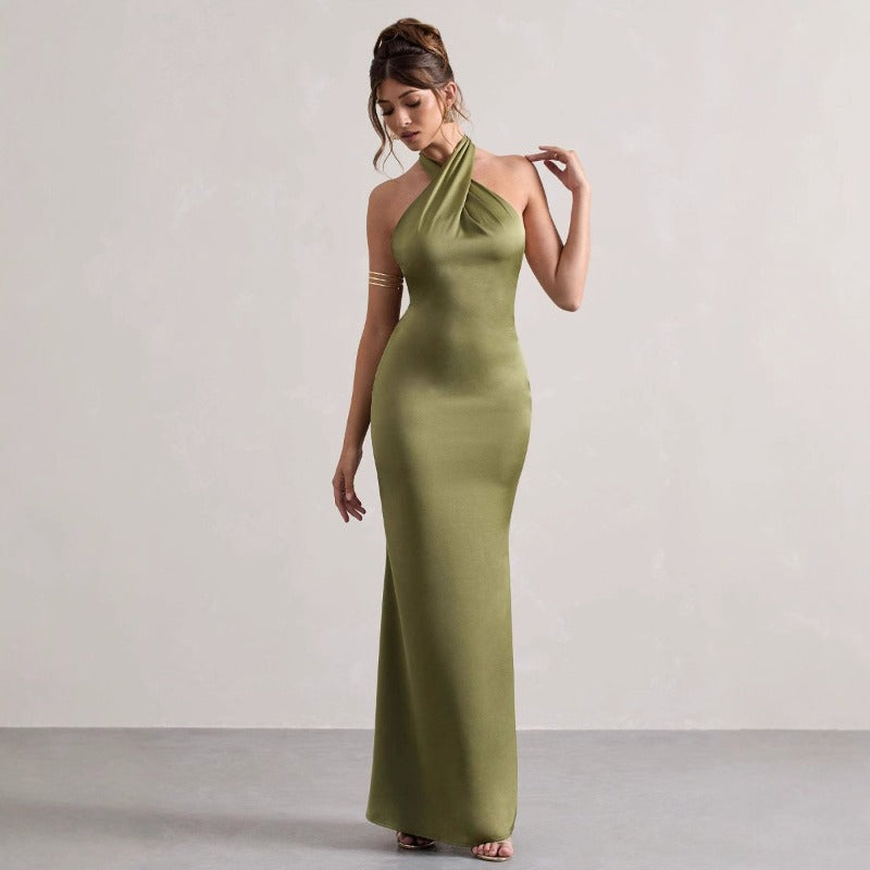 Women's halter neck evening dress - export quality, amazon fashion, elegant slim-fit dress, european & american style, wish, banquet, fashionable party dress