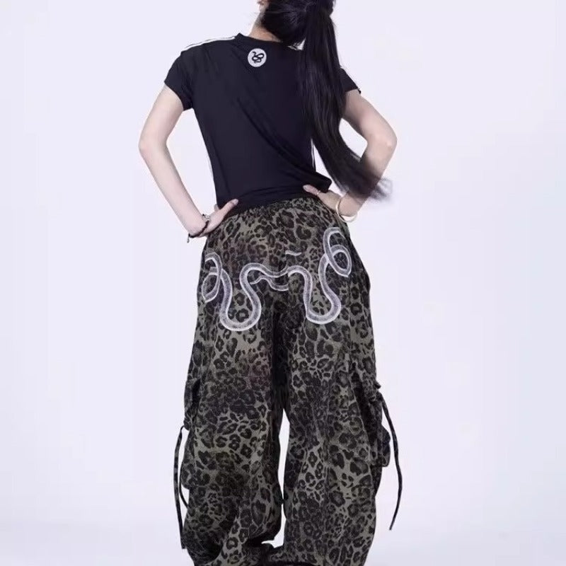 Women casual pants snake print retro women's autumn loose scimitar pants