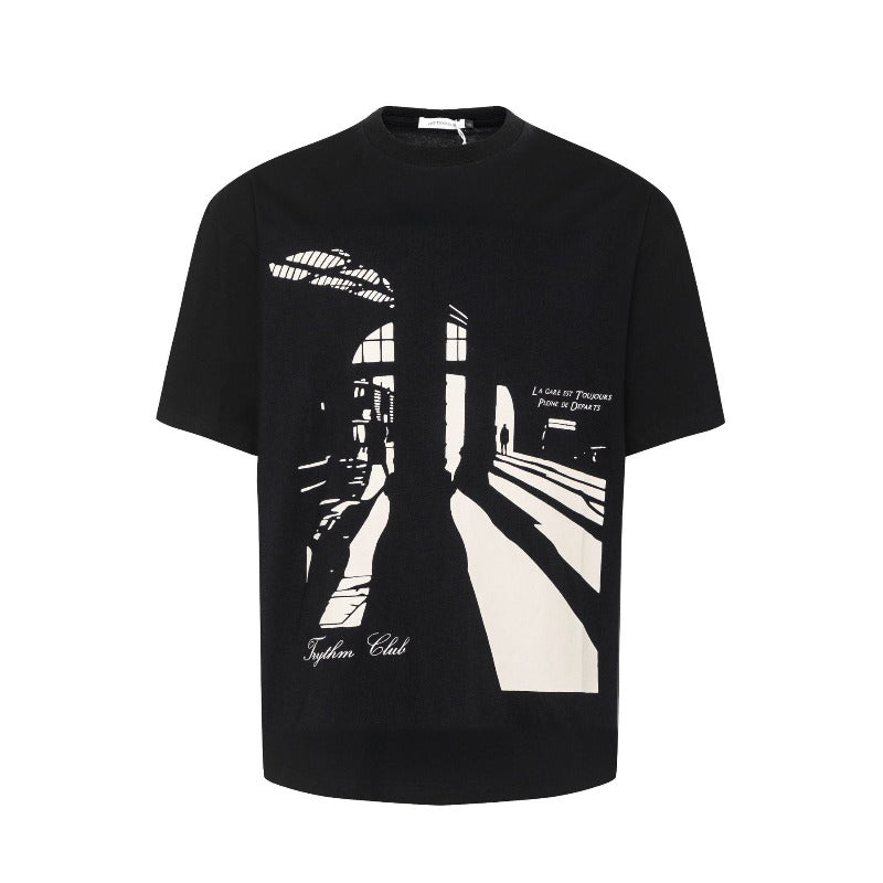 Men's t-shirts: american street style summer design - premium look, small collar, relaxed fit short sleeve tee