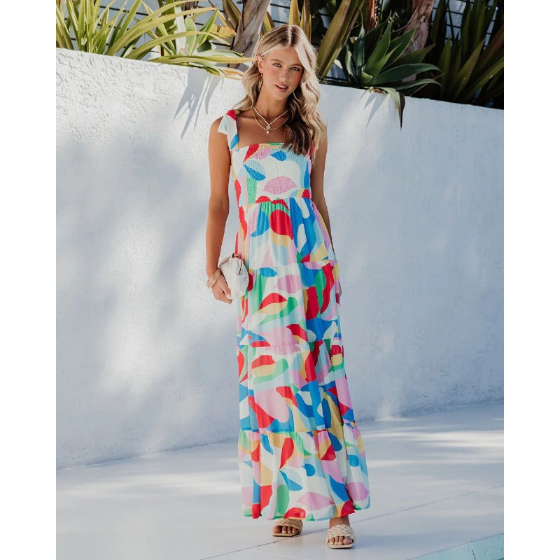 Women's dress - spring/summer collection - cross-border e-commerce - ebay, amazon, independent stores - export fashion - european & american style - floral print - maxi dress