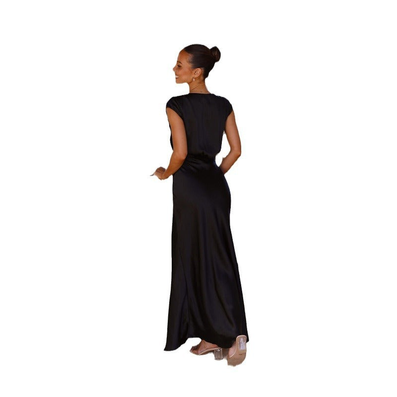 Women's dress - export fashion, european & american style, spring/summer satin solid color v-neck sexy mermaid tail dress, elegant party gown, maxi dress for women