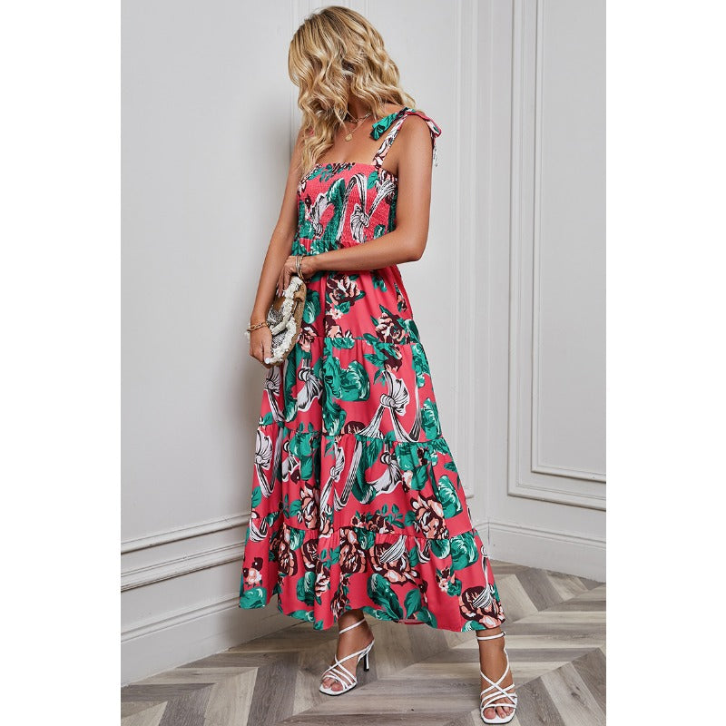 Women's dress - self-produced photos - amazon & wish cross-border - spring sexy backless printed vacation style cami dress