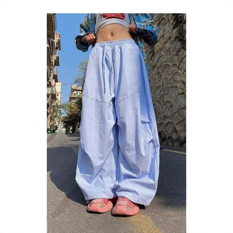 Womens casual pants vintage pleated striped spring summer wide-leg scimitar pants