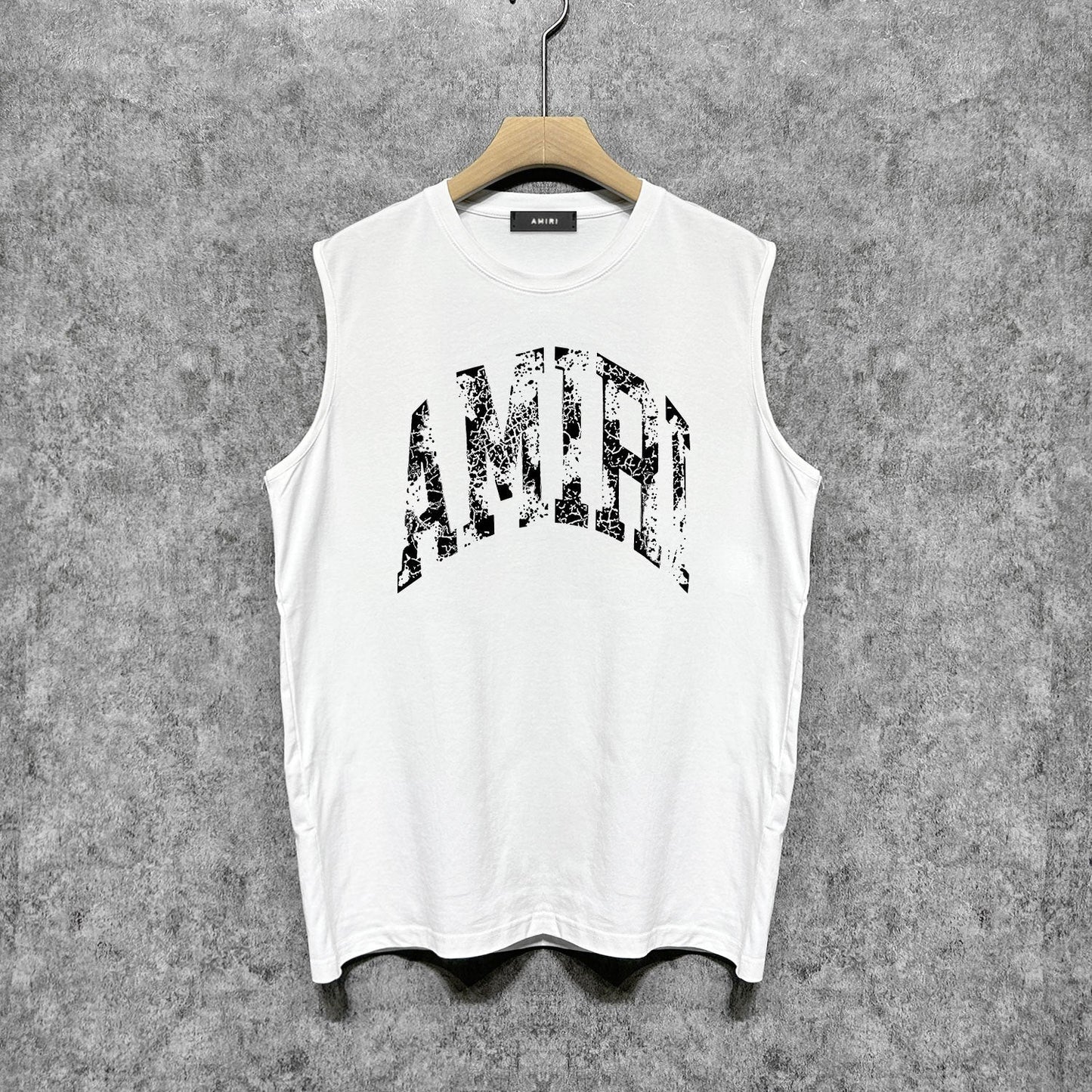 Amiri tank top with cracked curved letter cut outprinting