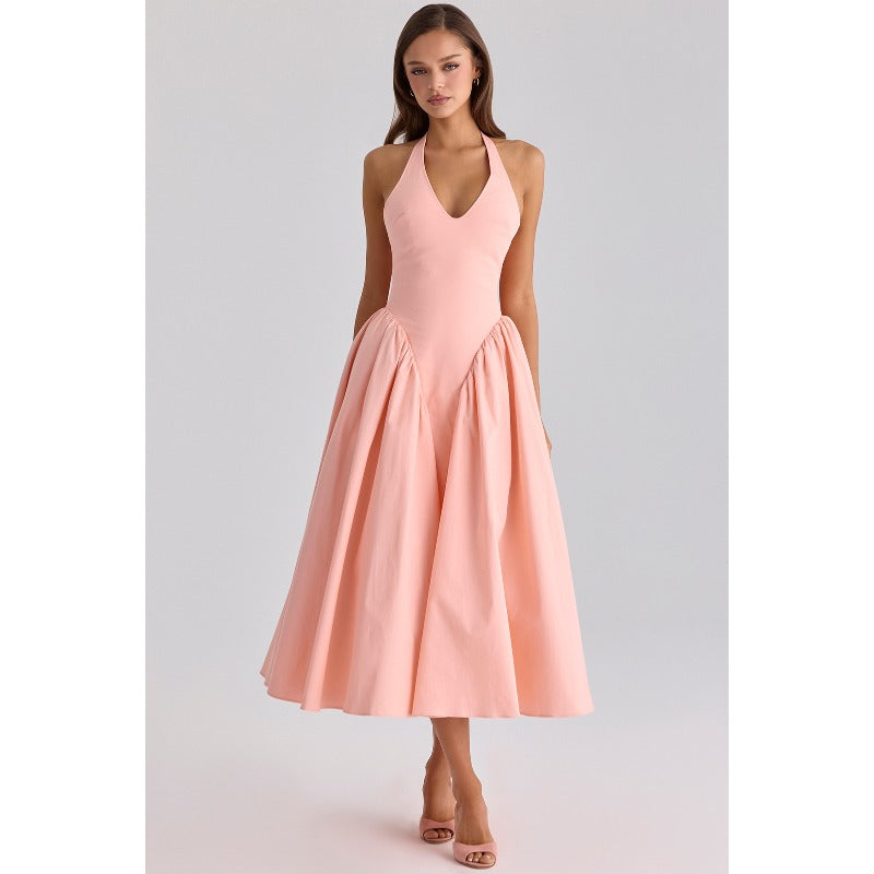 Women's dress - cross-border e-commerce, european & american style, spring collection, elegant v-neck halter neck sexy evening gown dress
