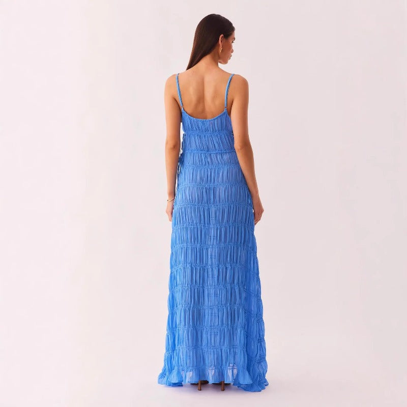 Women's dress - amazon v-neck sexy backless tie-up solid color slip dress, patchwork slim fit elegant slimming long dress