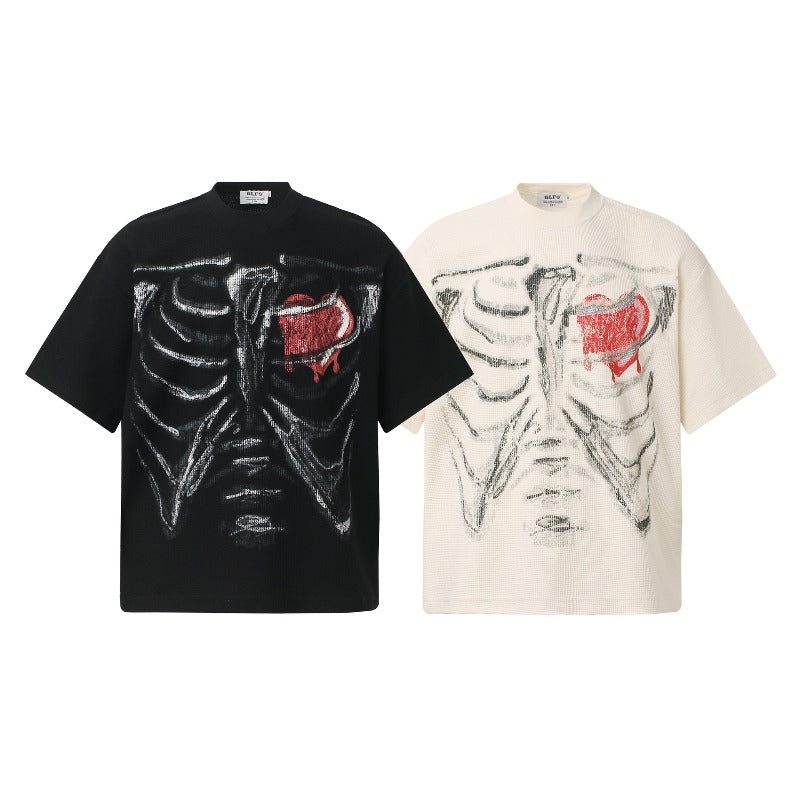 Men t shirts t american retrocouple street trendy waffle grids fun graffiti design high street men's loose small round neck t-shirt