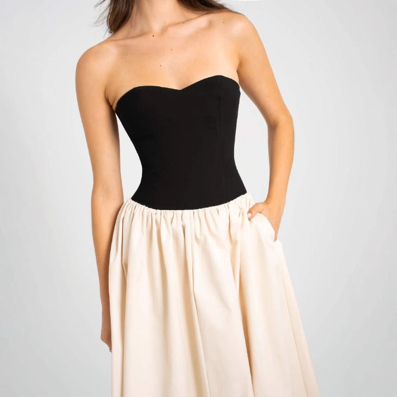 Women's dress amazon summer european and american fashion color block bandeau sleeveless dress ladies' apparel cross-border wholesale