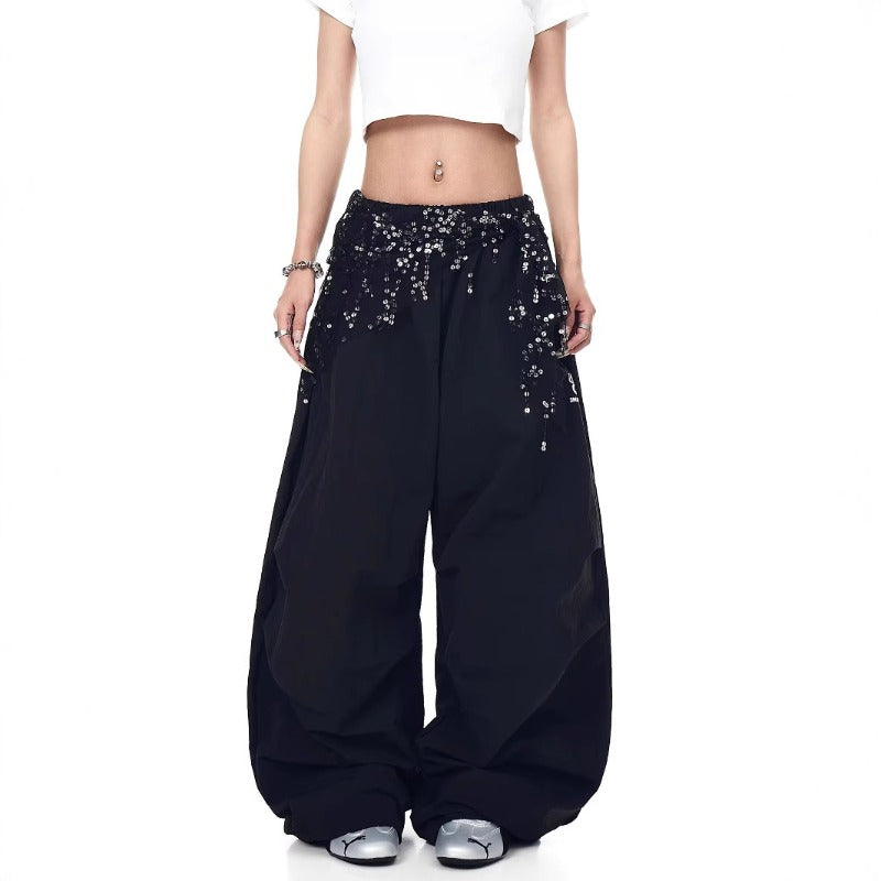 Women casual pants sequined fart curtain women loose wide leg pants