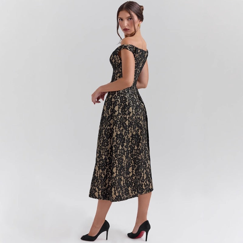 Women's dress - spring/summer european & american style - fashionable, elegant, one-shoulder, backless, slim-fit, waist-cinching, printed dress for women