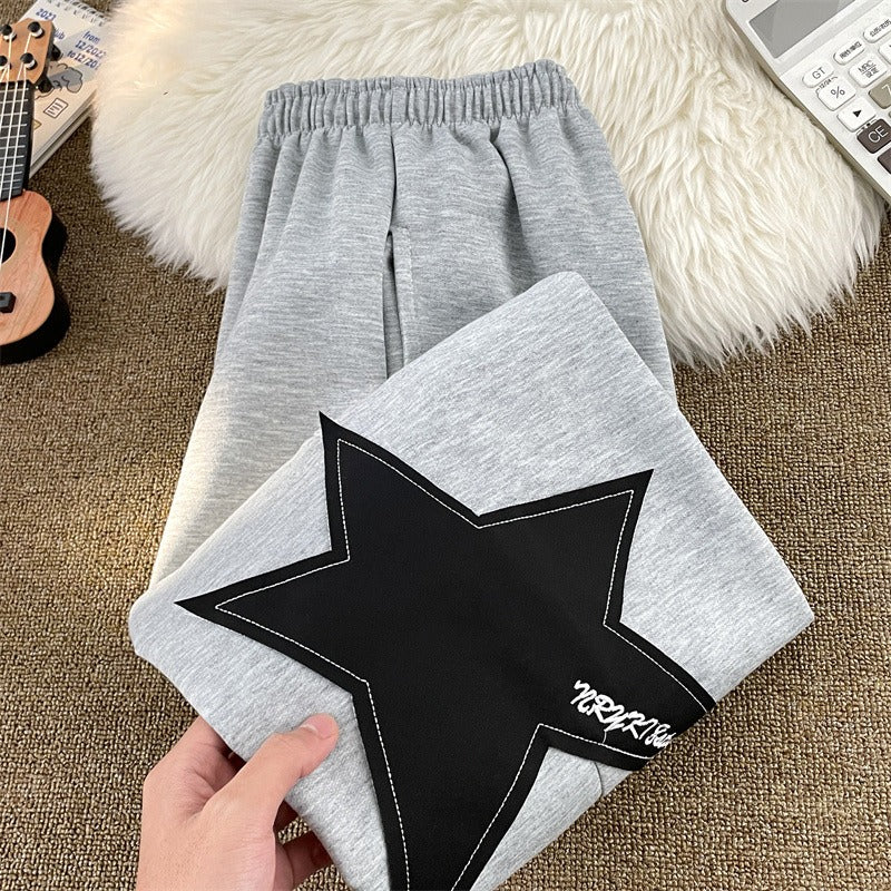 Women casual pants retro star patch loose