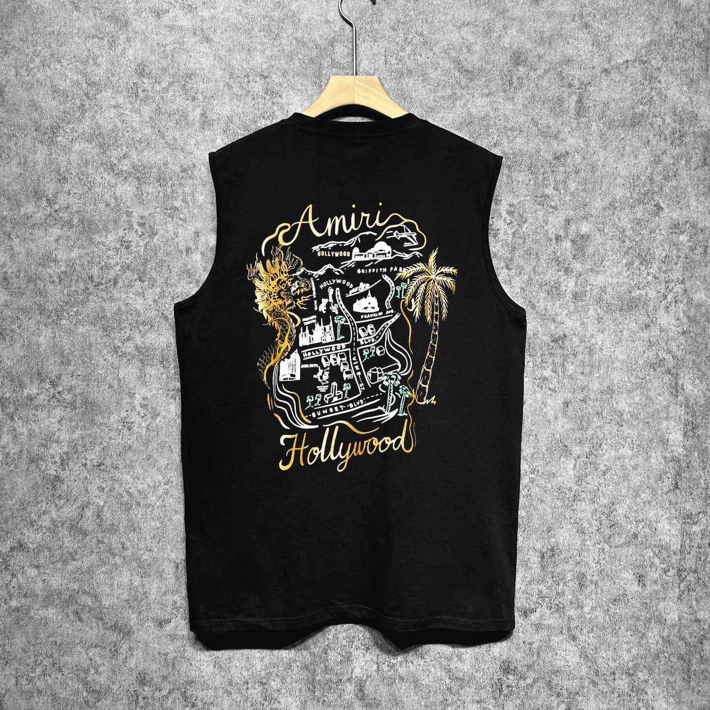 Amiri tank top hollywood gold dragon printing