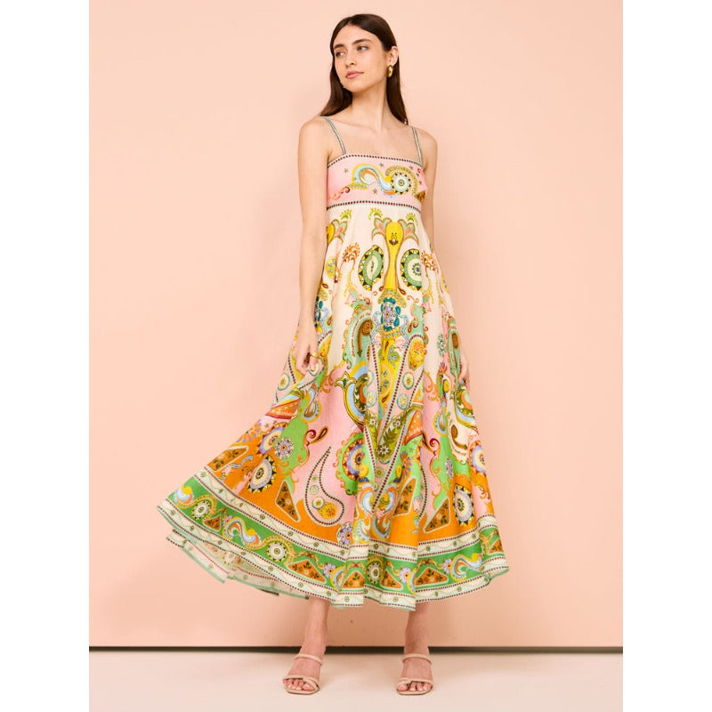 Women's summer dress: sexy spaghetti strap, high-waisted, flared maxi dress with elegant print - perfect for us & european marketplaces