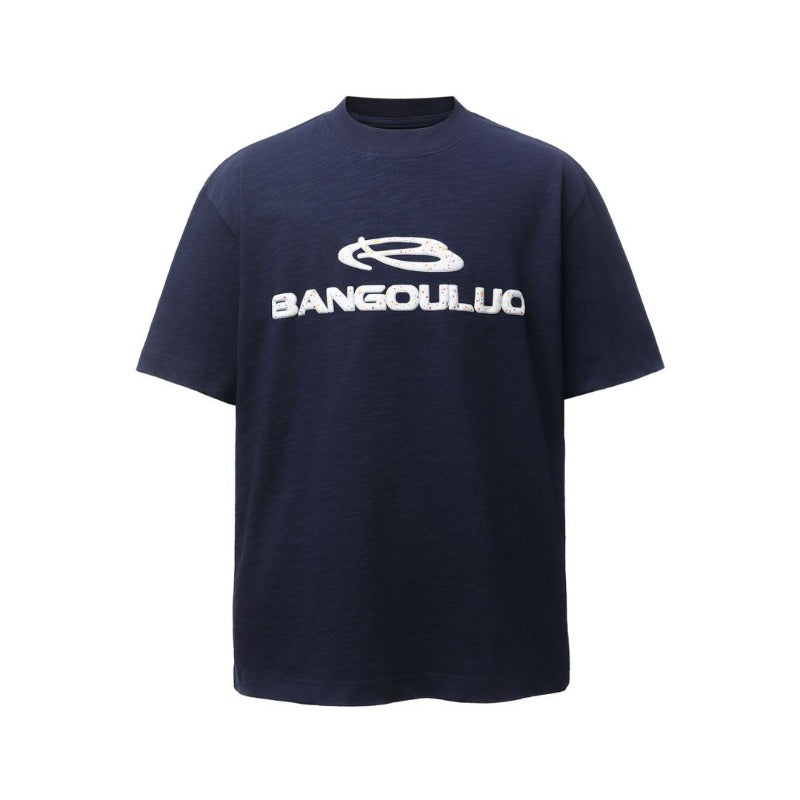 Men's t-shirts: american retro heavyweight double yarn padded print crew neck design, men's high street oversized short sleeve tee