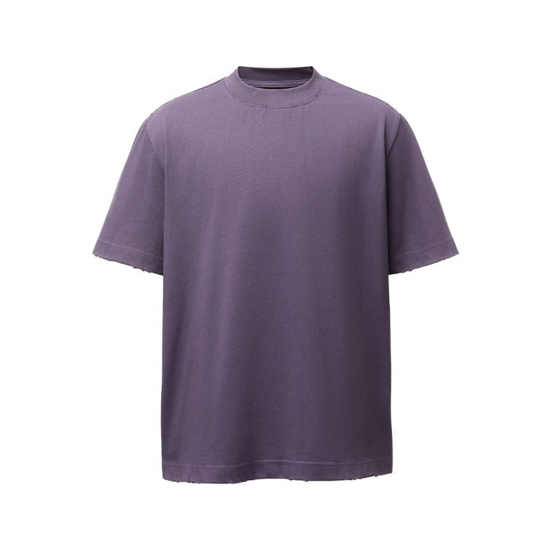 Men's heavyweight premium american retro streetwear washed & distressed high-street loose fit summer short sleeve t-shirt