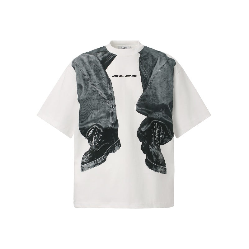 Men t shirts t american retrocouple street trendy classy high street pants printing design men's loose small neckline t-shirt