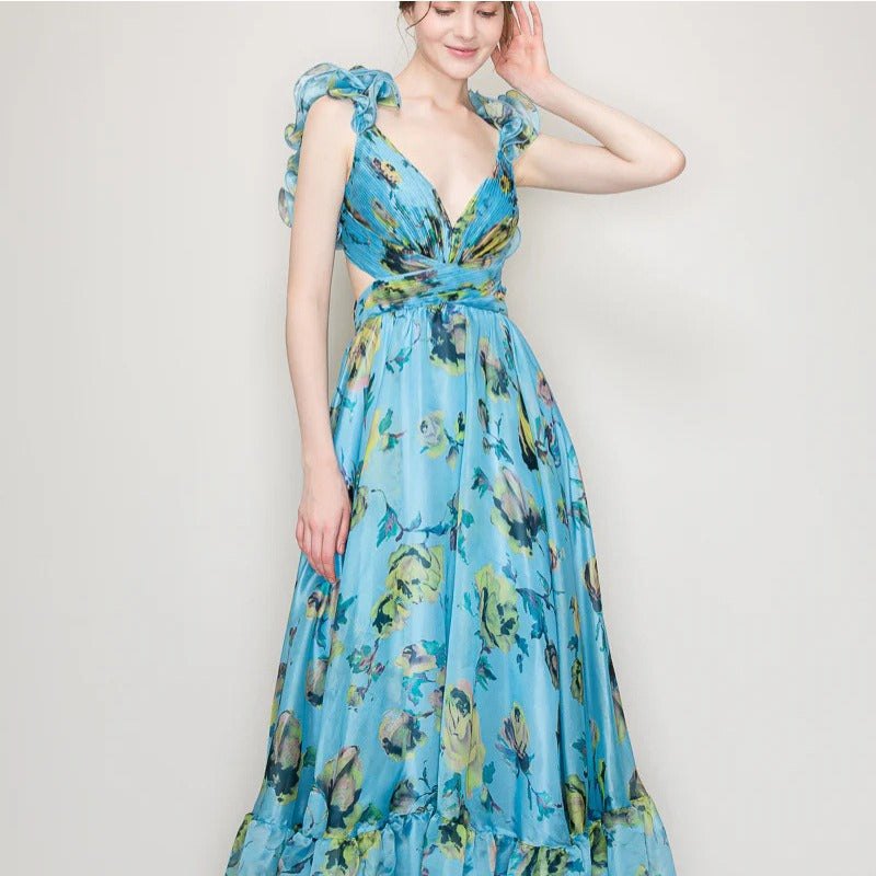 Women's summer cross-border fashion printed back-tie maxi dress - elegant and flowy