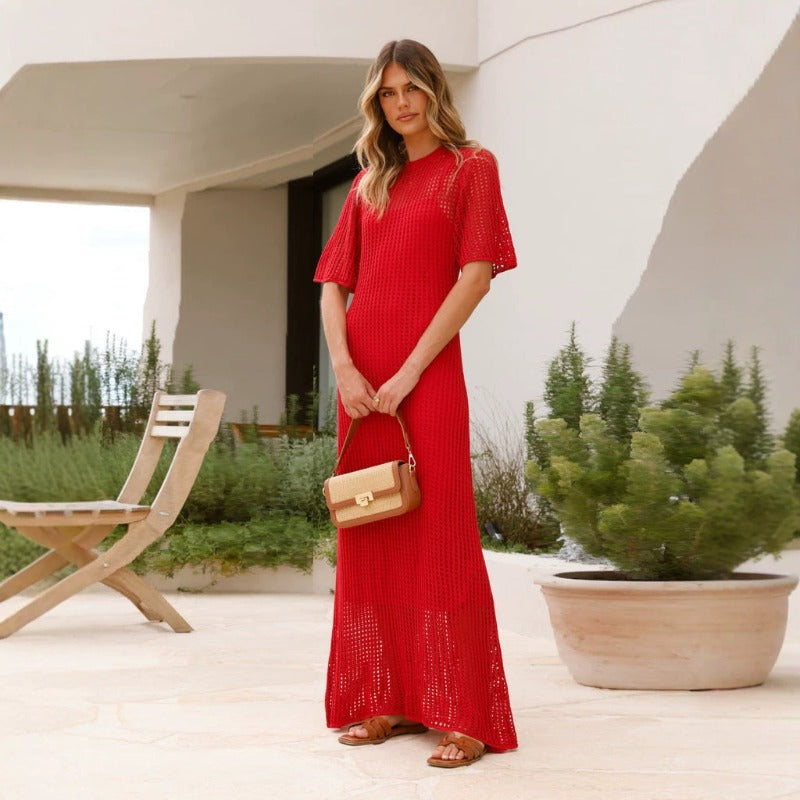 Women's dress - standalone store, amazon, aliexpress, cross-border e-commerce, european & american style, round neck, hollow-out, long set, maxi dress