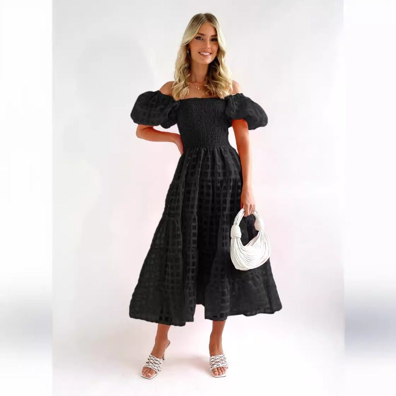 Women's dress: european and american style amazon bestseller - summer one-shoulder puff sleeve fashionable hot girl maxi dress