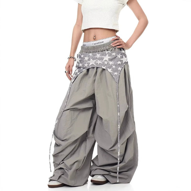 Women casual pants retro girdle layered loose