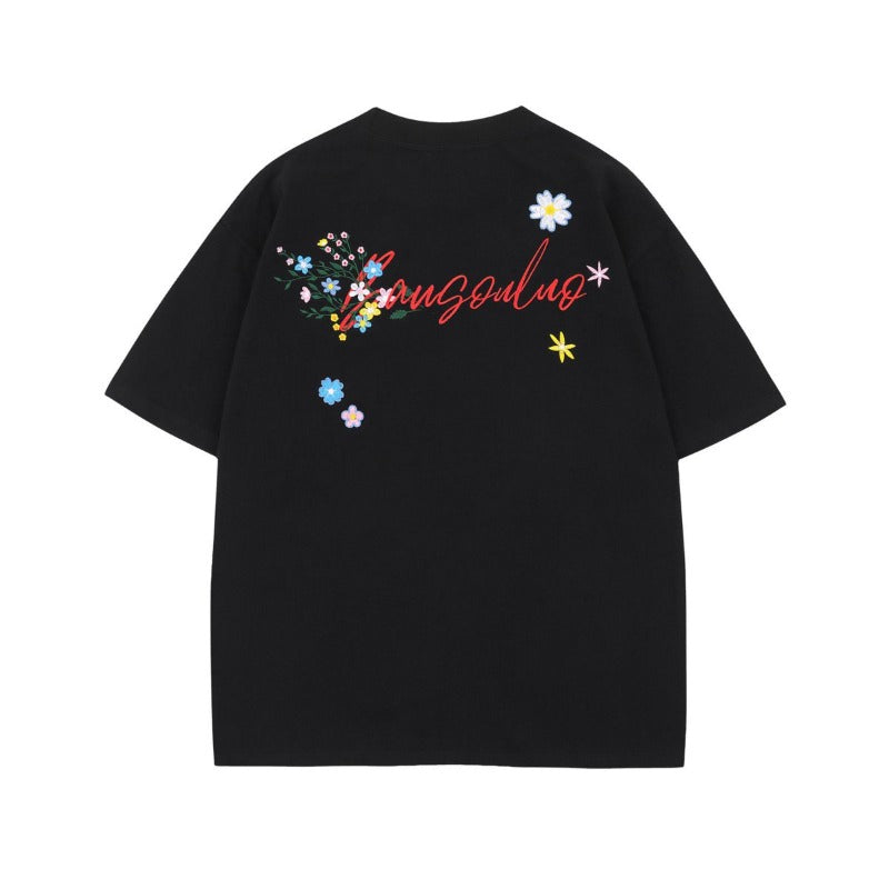 Men's t-shirts: american-style unisex summer streetwear premium letter embroidery design loose fit crew neck short sleeve t-shirt