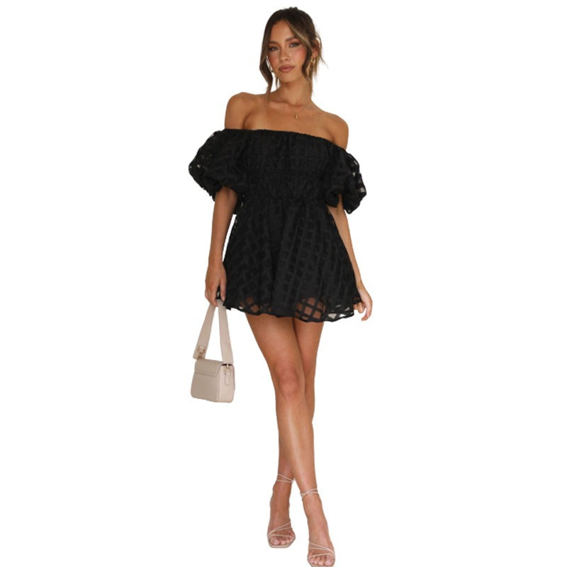 Women's dress: hot-selling european and american style amazon summer sexy high-waisted off-the-shoulder fashion short dress for women