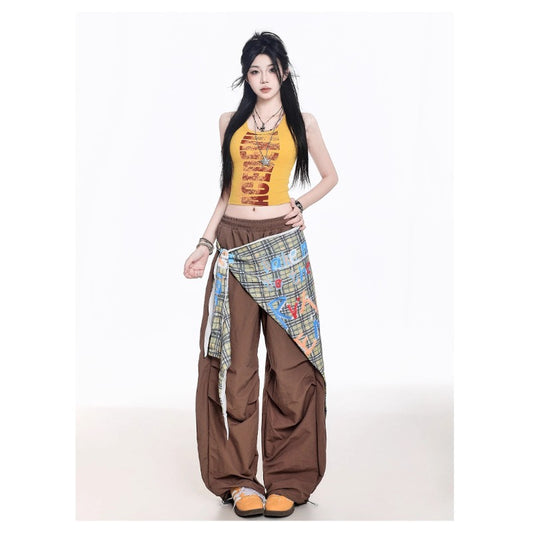 Women casual pant with fart curtain retro women summer