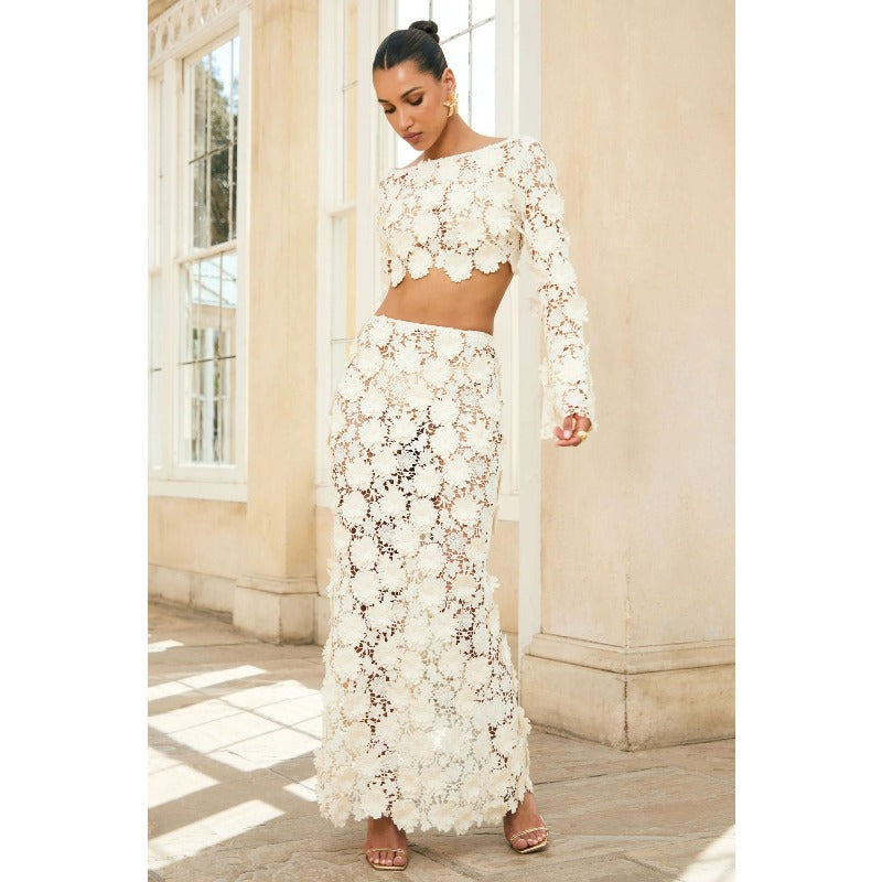 Women's dress amazon fashion export summer cross-border women's french lace mermaid pullover long sleeve suit long skirt women