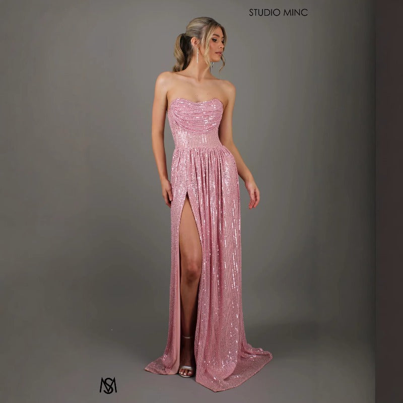 Women's dress amazon fashion banquet dress ins sequin big skirt tube top sexyfashion slit dress