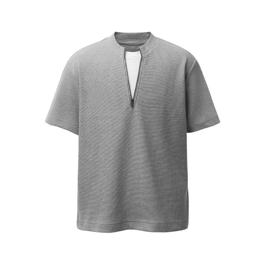 Men's t-shirts: american retro heavyweight waffle knit faux two-piece deconstructed design, high street oversized short sleeve tee