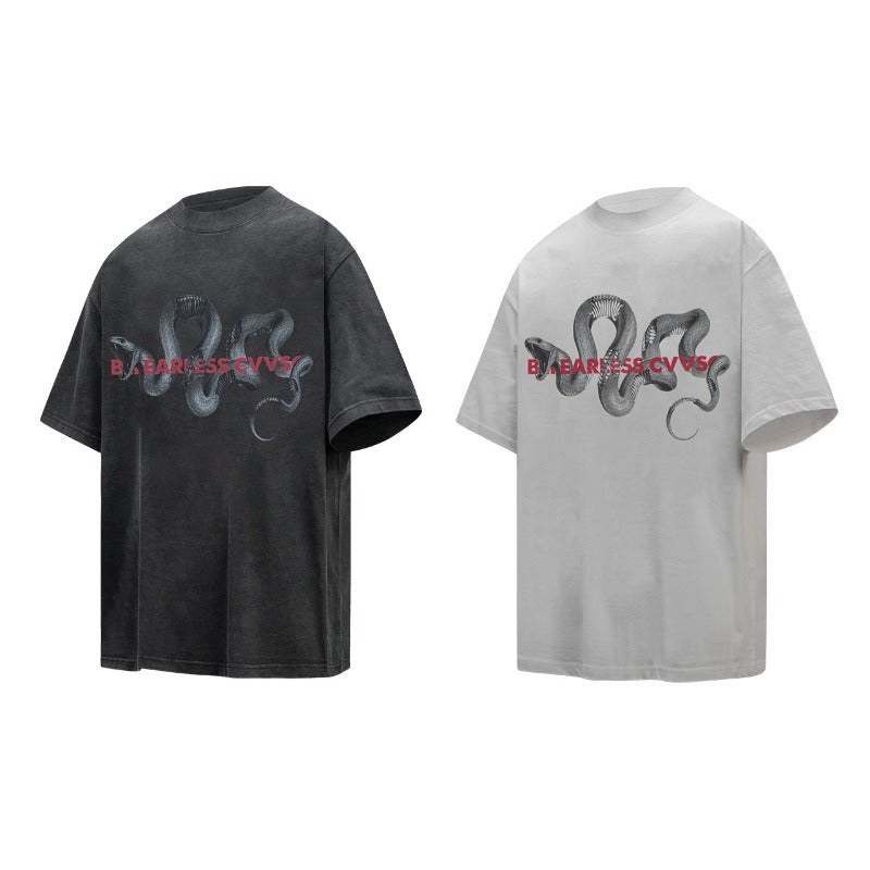 Men's t-shirts: american streetwear summer style - snake year graphic design, premium heavyweight, relaxed fit short sleeve tee
