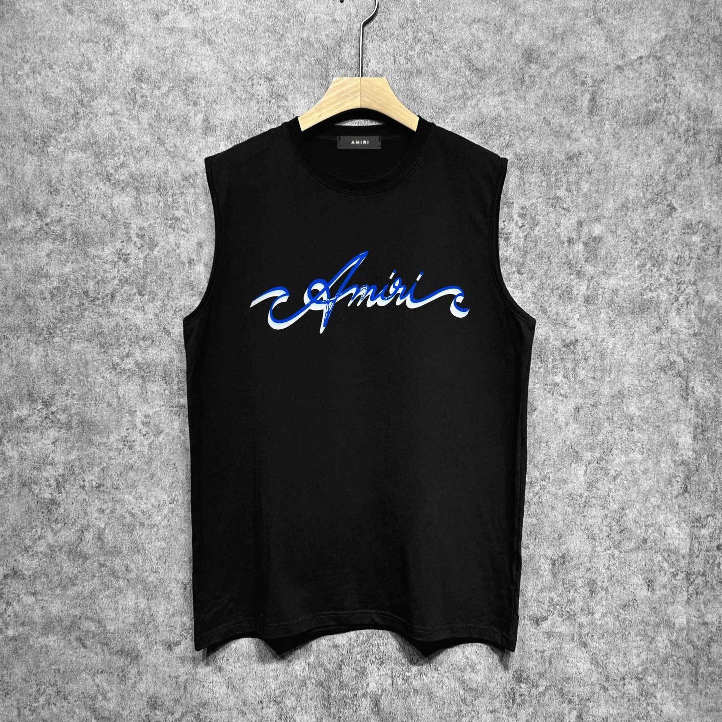 Amiri tank top blue art word printing