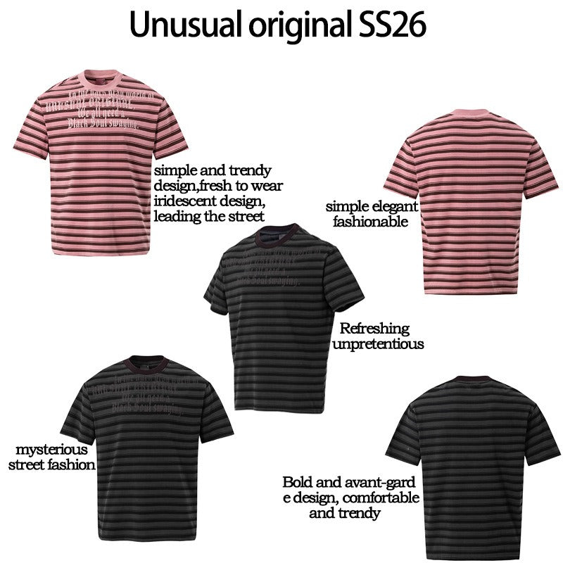 Men's t-shirts - american high street retro streetwear couple style striped letter design men's crew neck slightly loose short sleeve t-shirt