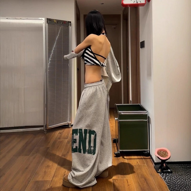 Womens casual pants side print drawstring womens loose