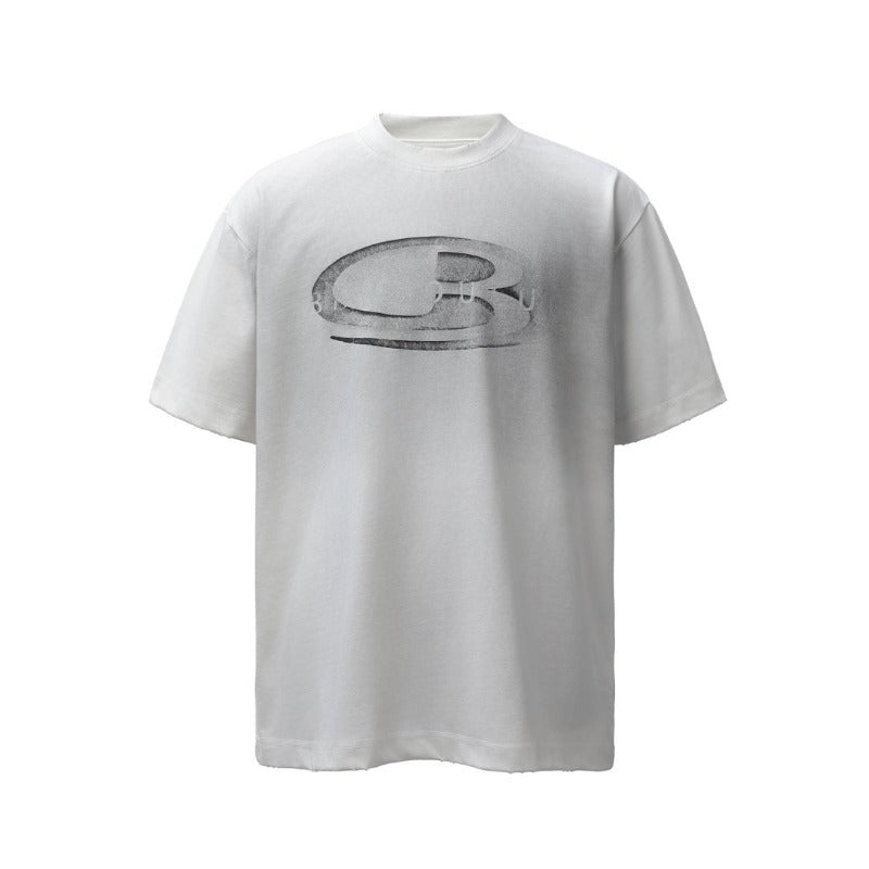 Men's t-shirts: american retro heavyweight double yarn washed & distressed logo design, men's high street oversized short sleeve tee