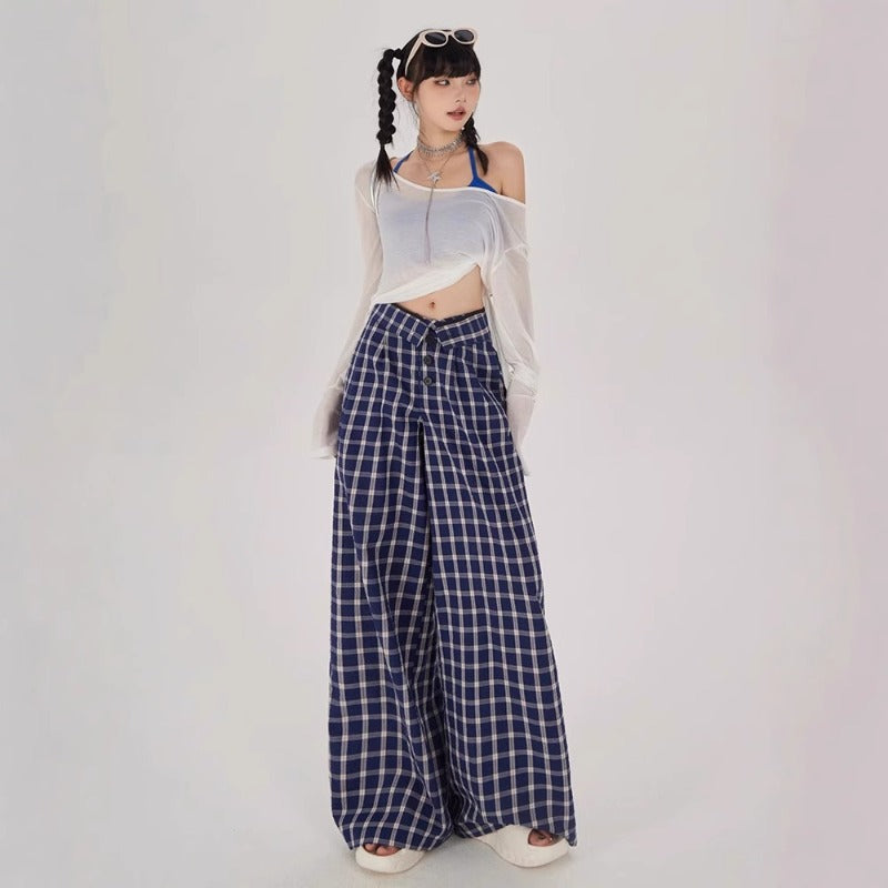 Women casual pants plaid summer hong kong style