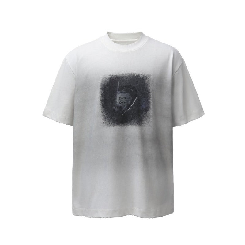 Men's t-shirts: american retro heavyweight double yarn printed graphic spray-dye design, men's high street oversized short sleeve tee