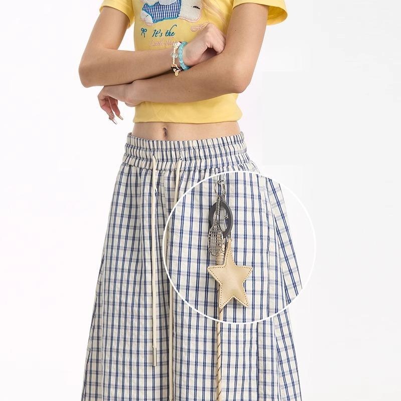 Women casual pants women's summer with stars pendant loose blue plaid pants