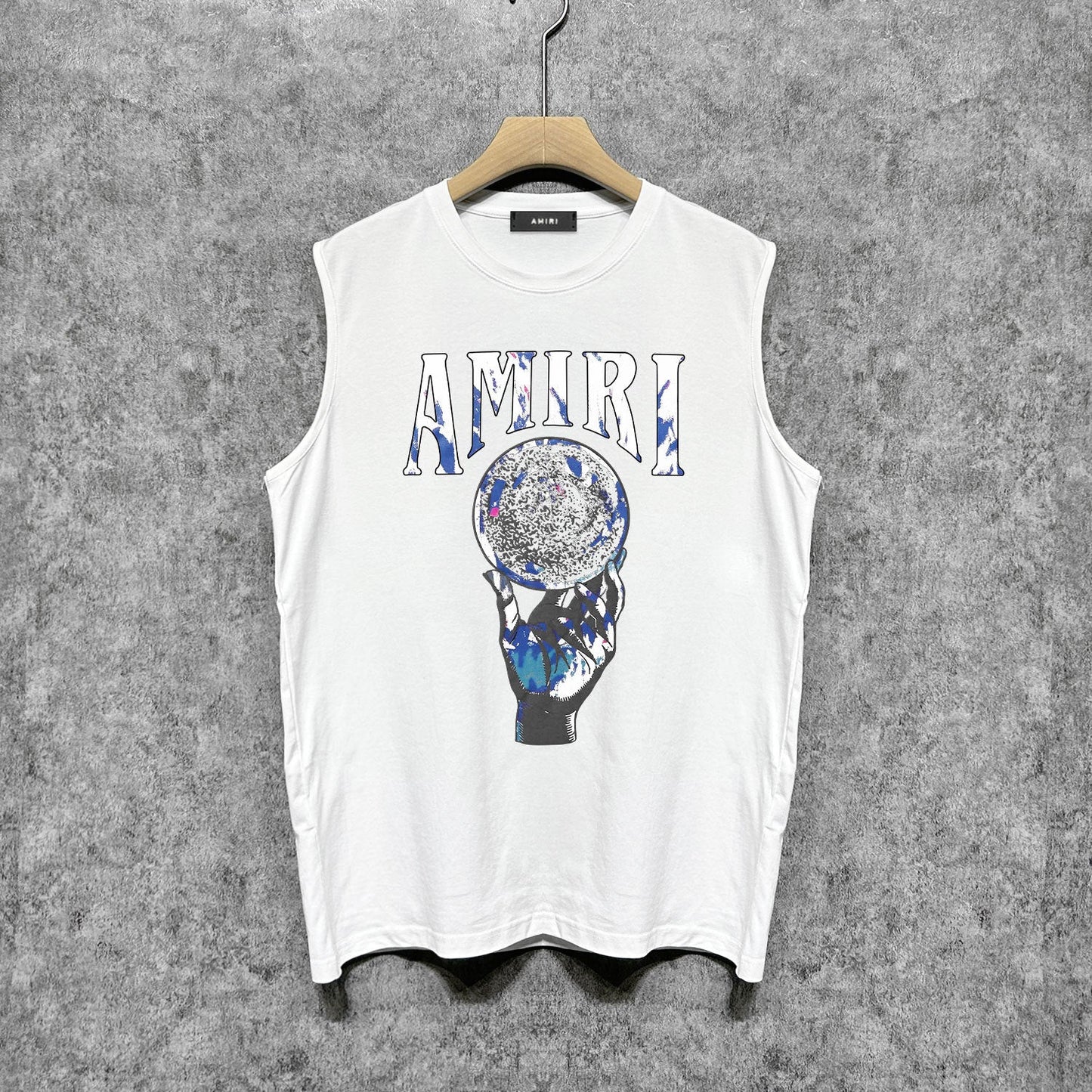 Amiri tank top colorful hand rest planet print