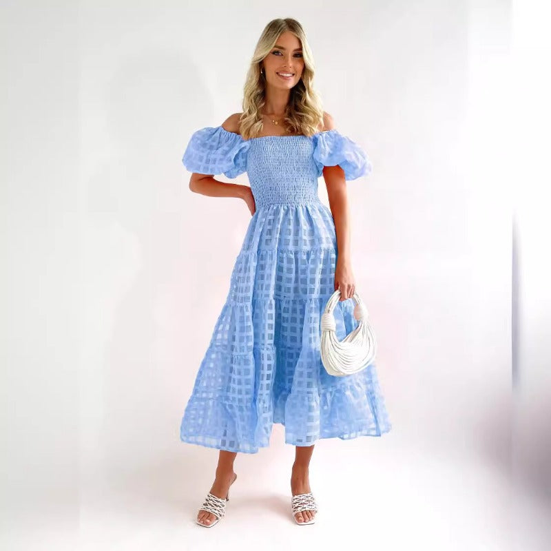 Women's dress: european and american style amazon bestseller - summer one-shoulder puff sleeve fashionable hot girl maxi dress