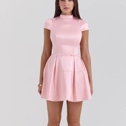 Women's summer dress - european & american style, cross-border amazon, solid color, round neck, sleeveless, soft & elegant, fashionable open-back mini dress