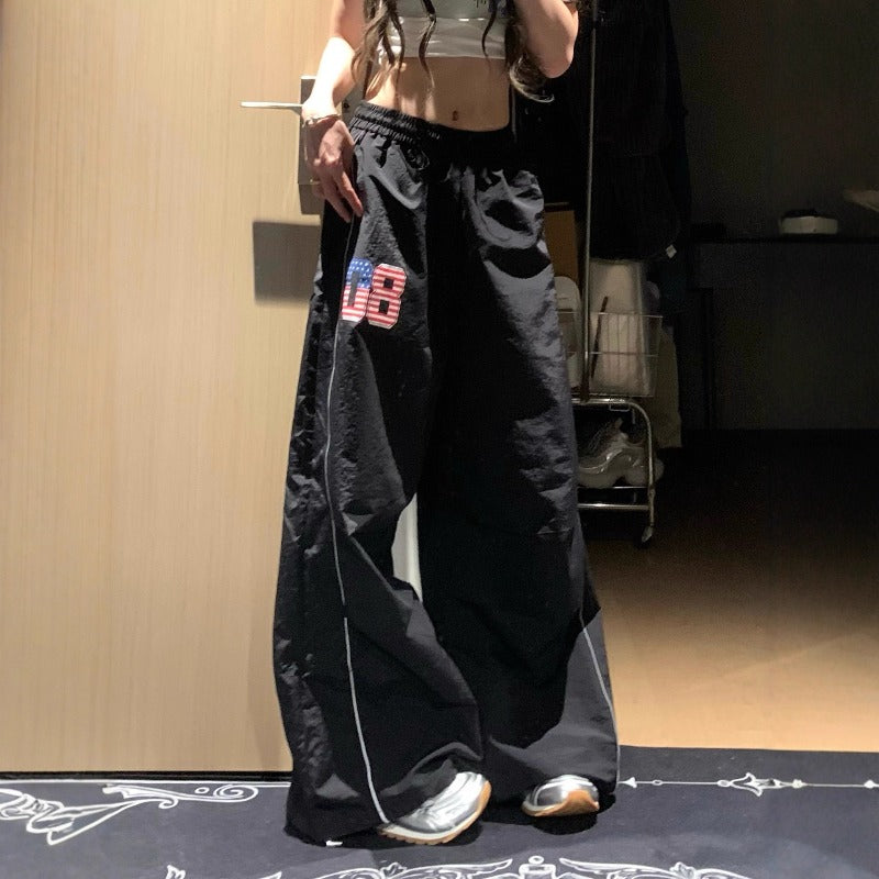 Womens casual pants retro loose elastic waist