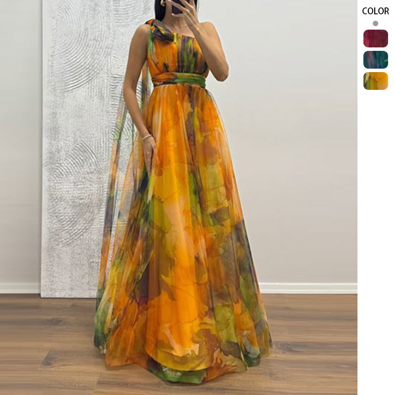 Women's dress - cross-border ins style vacation casual party dress - european and american spring/summer mesh print cami dress
