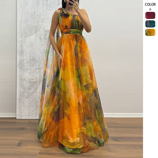 Women's dress - cross-border ins style vacation casual party dress - european and american spring/summer mesh print cami dress