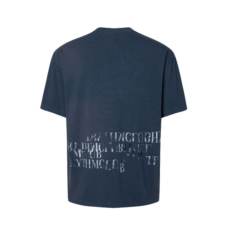Men's t-shirts: american street style summer dirty spray letter graphic, premium slim collar design, men's loose fit short sleeve tee