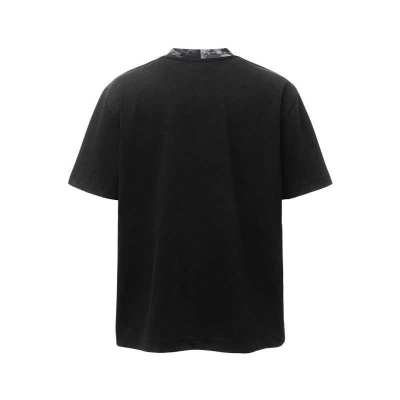 Men's t-shirts: american retro heavyweight double yarn high-quality deconstructed embroidery design, distressed loose fit short sleeve tee