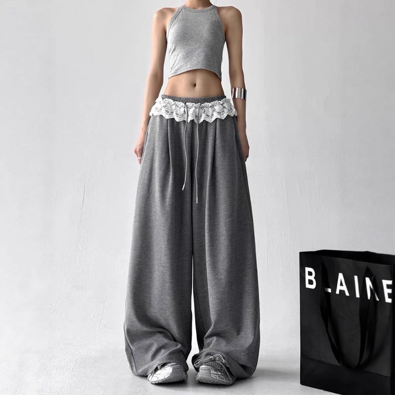 Women casual pants lace stitching women summer